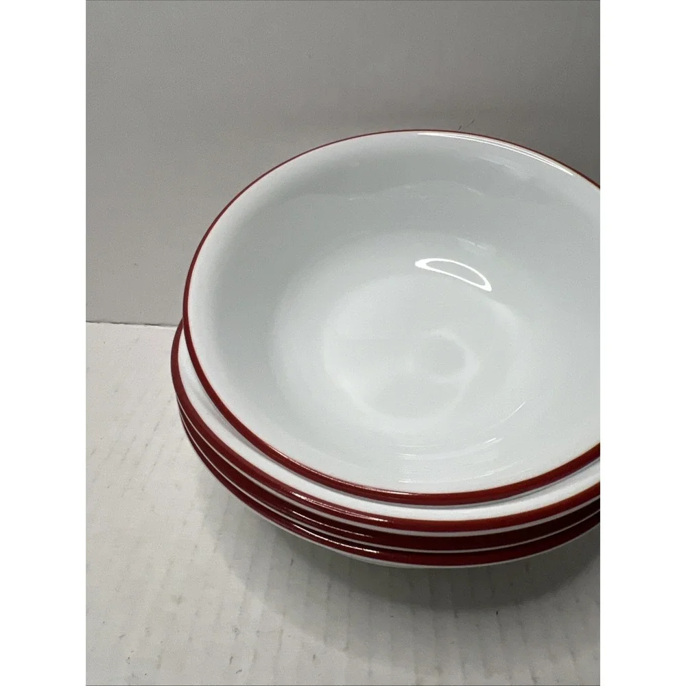 4 PC Corelle Vitrelle White Red Rim Soup‎ Cereal Salad Bowls 6-1/4